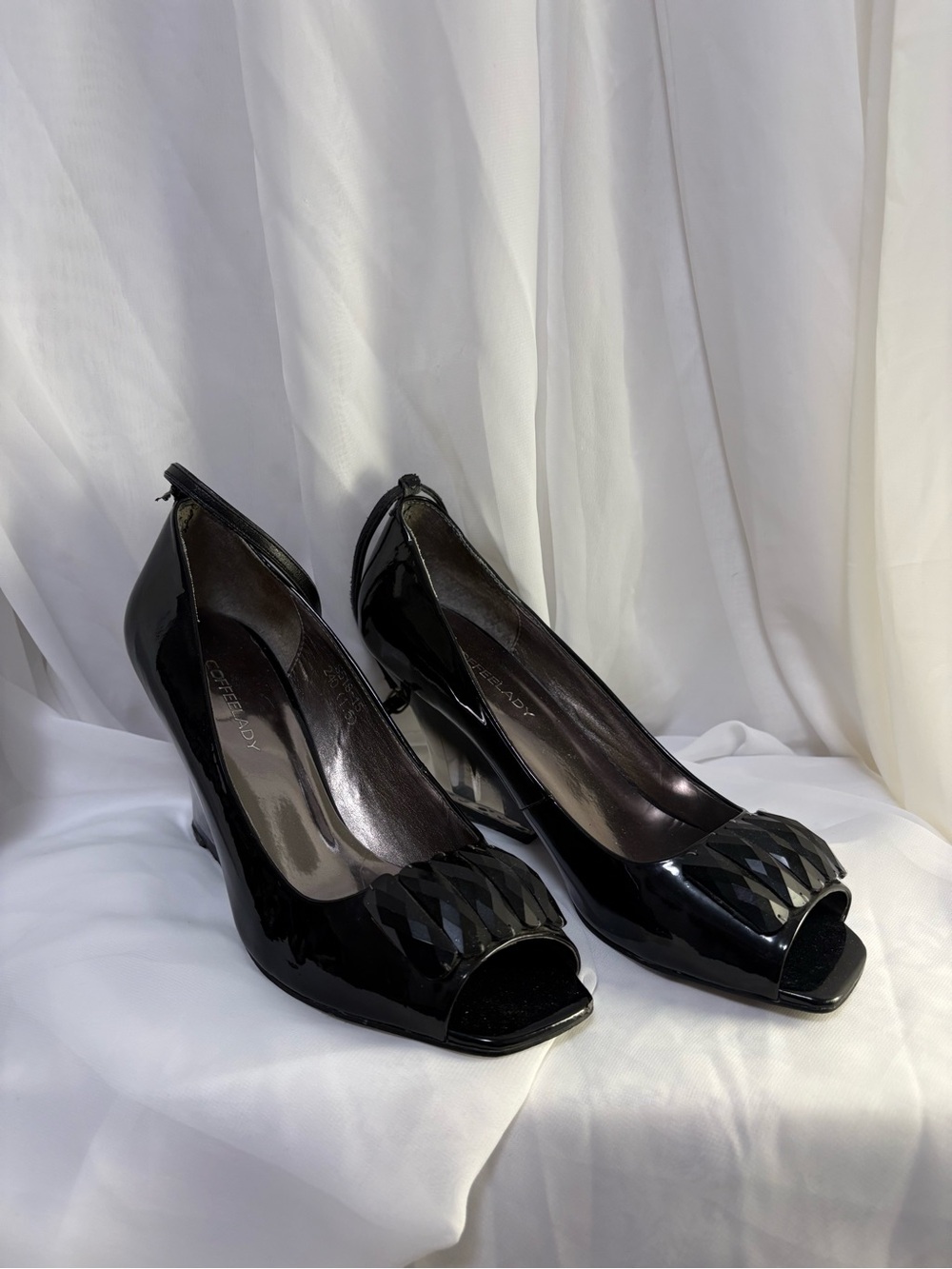 Patent Peep-Toe High Heels in Black